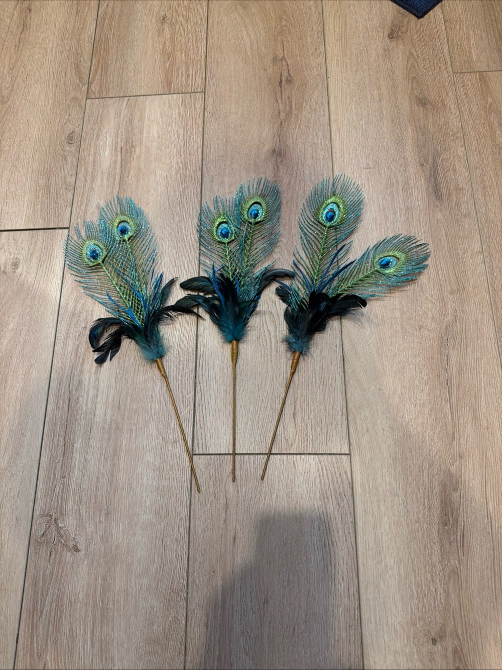 Pier 1 Peacock Feather Picks (3) in Teal & Blue